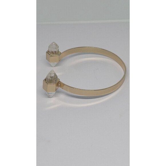 Double pointed Hexagon Crystal Gold Tone Bangle Bracelet - Picture 4 of 4